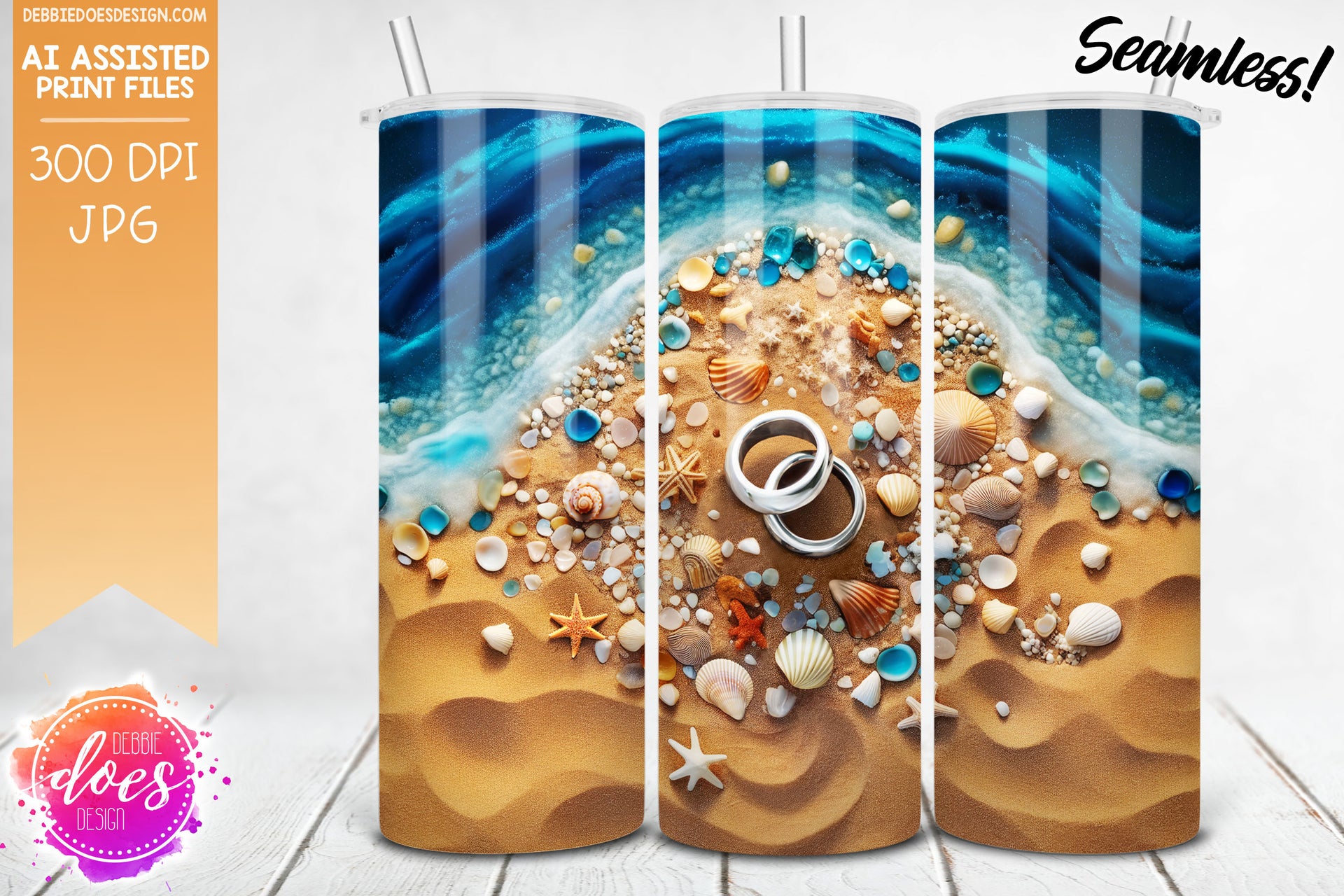 3d Resin Beach 3 - Wedding Rings - Tumbler - Printable Sublimation Des 