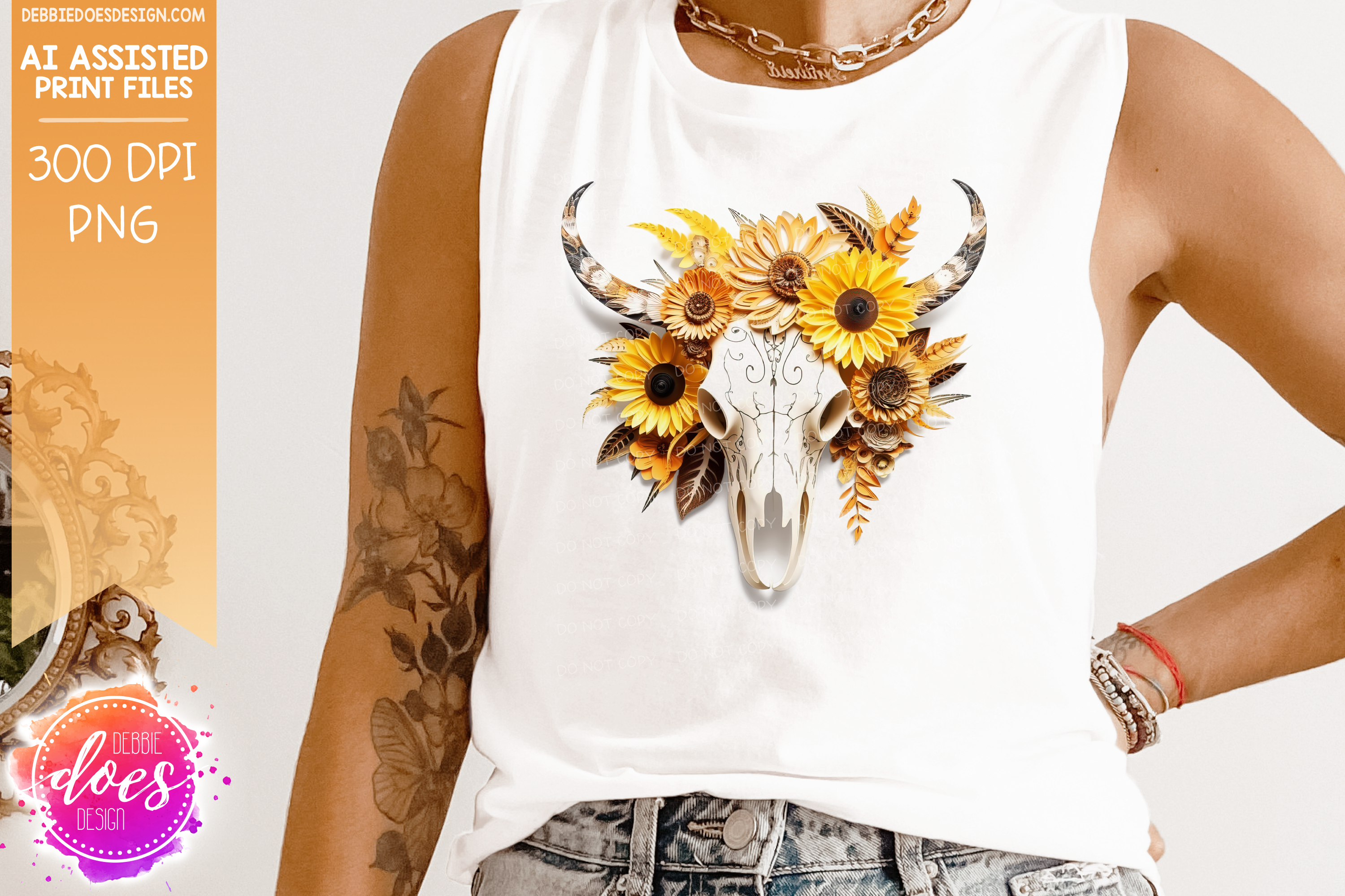 https://www.debbiedoesdesign.com/cdn/shop/files/PaperArt-CowSkulls-Sunflowers1-WhiteGlow_TANK_IMG.png?v=1684529817