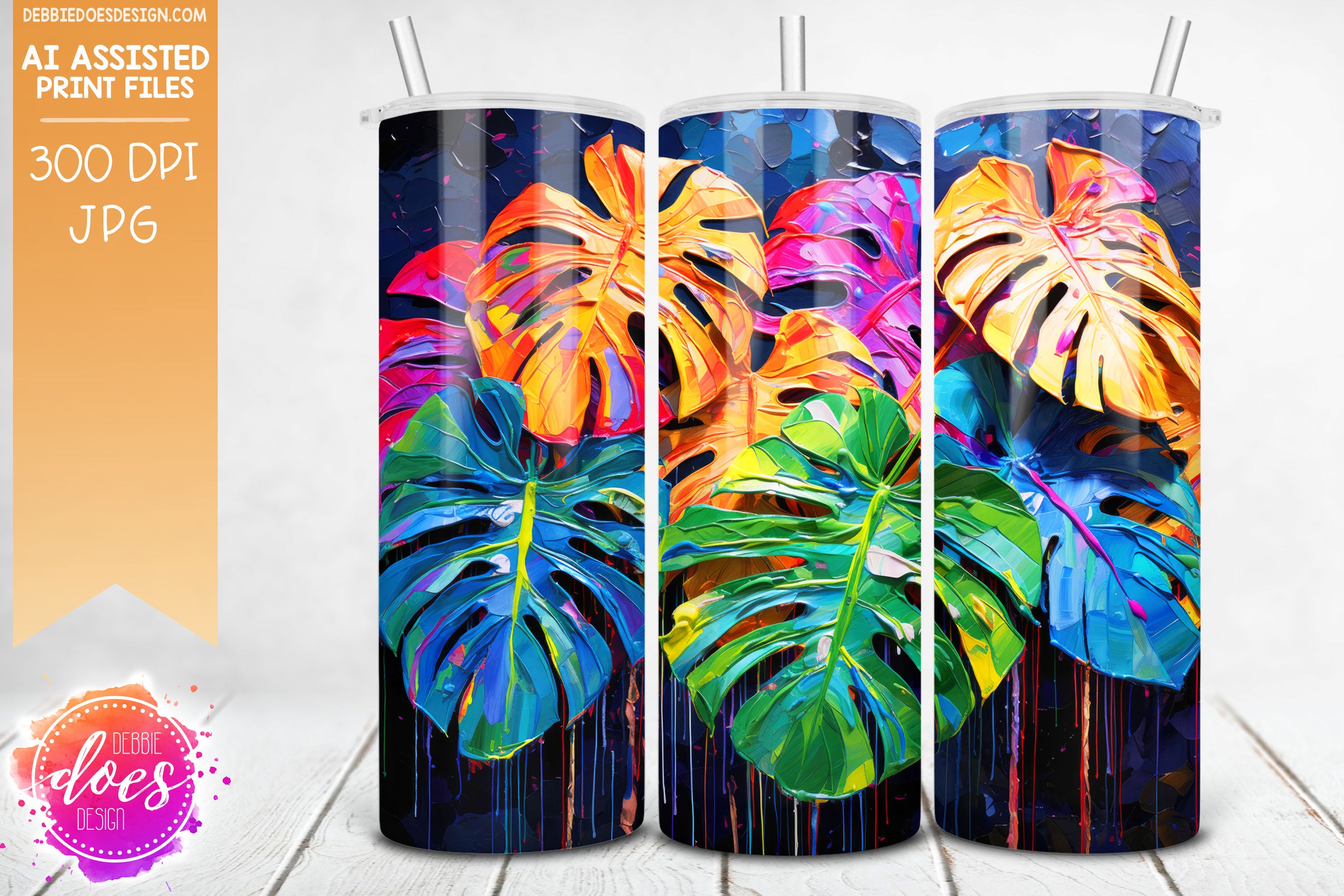 Thick Acrylic Painting - Monstera Leaves 2 - Tumbler - Printable/Subli–  Debbie Does Design