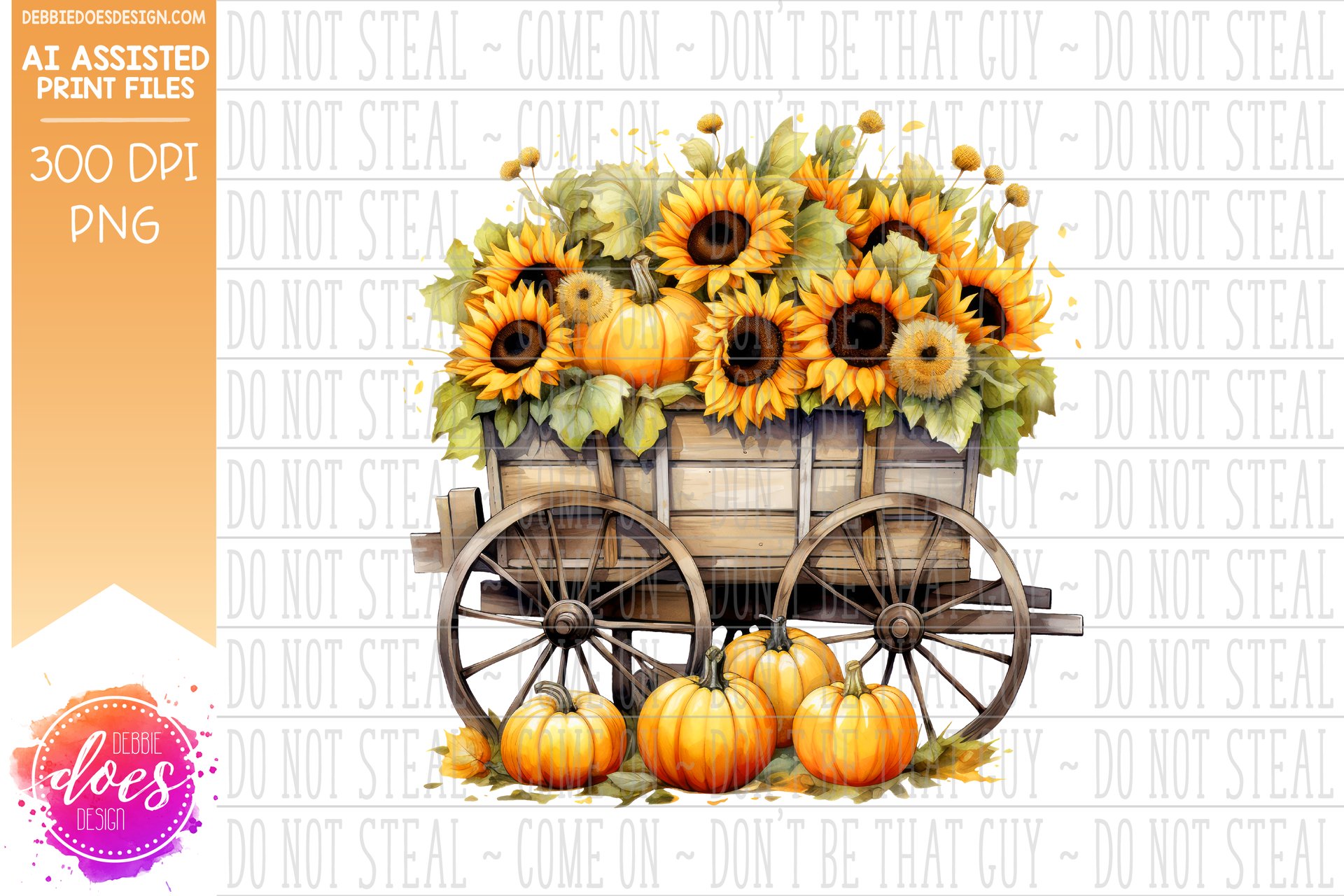 Watercolor Sunflowers and Pumpkins Wagon - Printable/Sublimation Desig ...