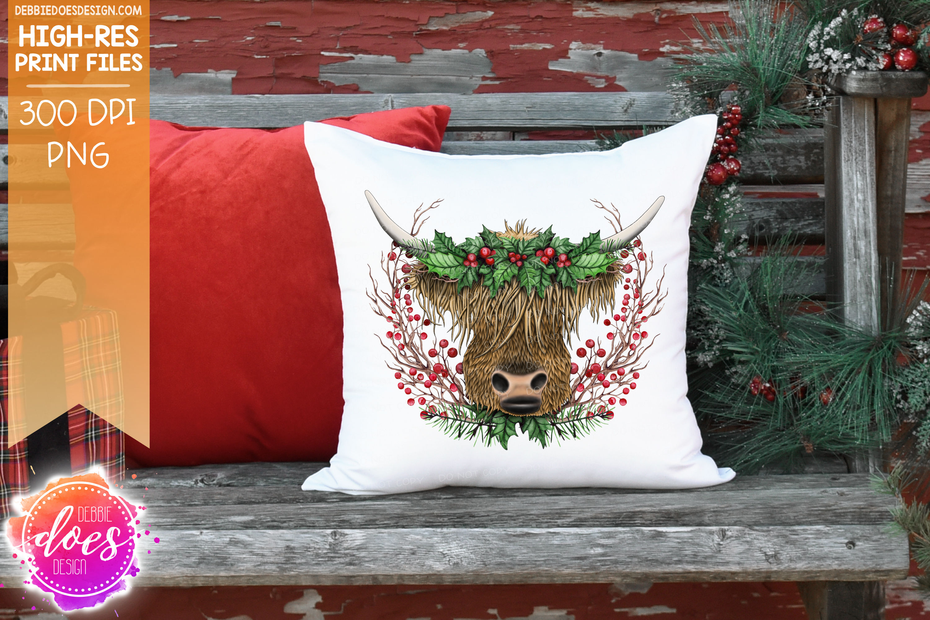 Highland Cow Christmas Throw Pillow Case, Cow Christmas Decor