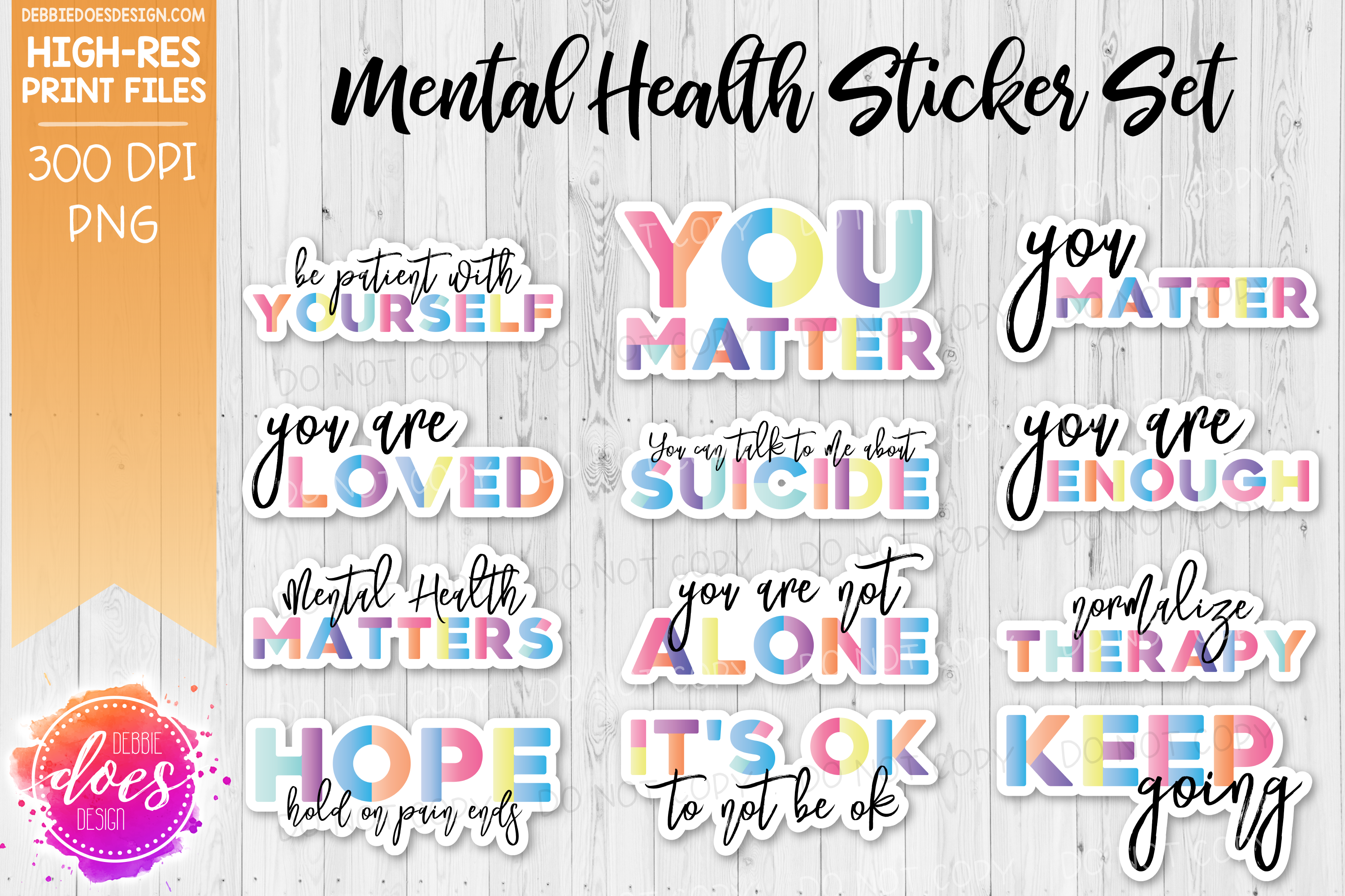 Pastel Mental Health Sticker Design Set - Suicide Prevention