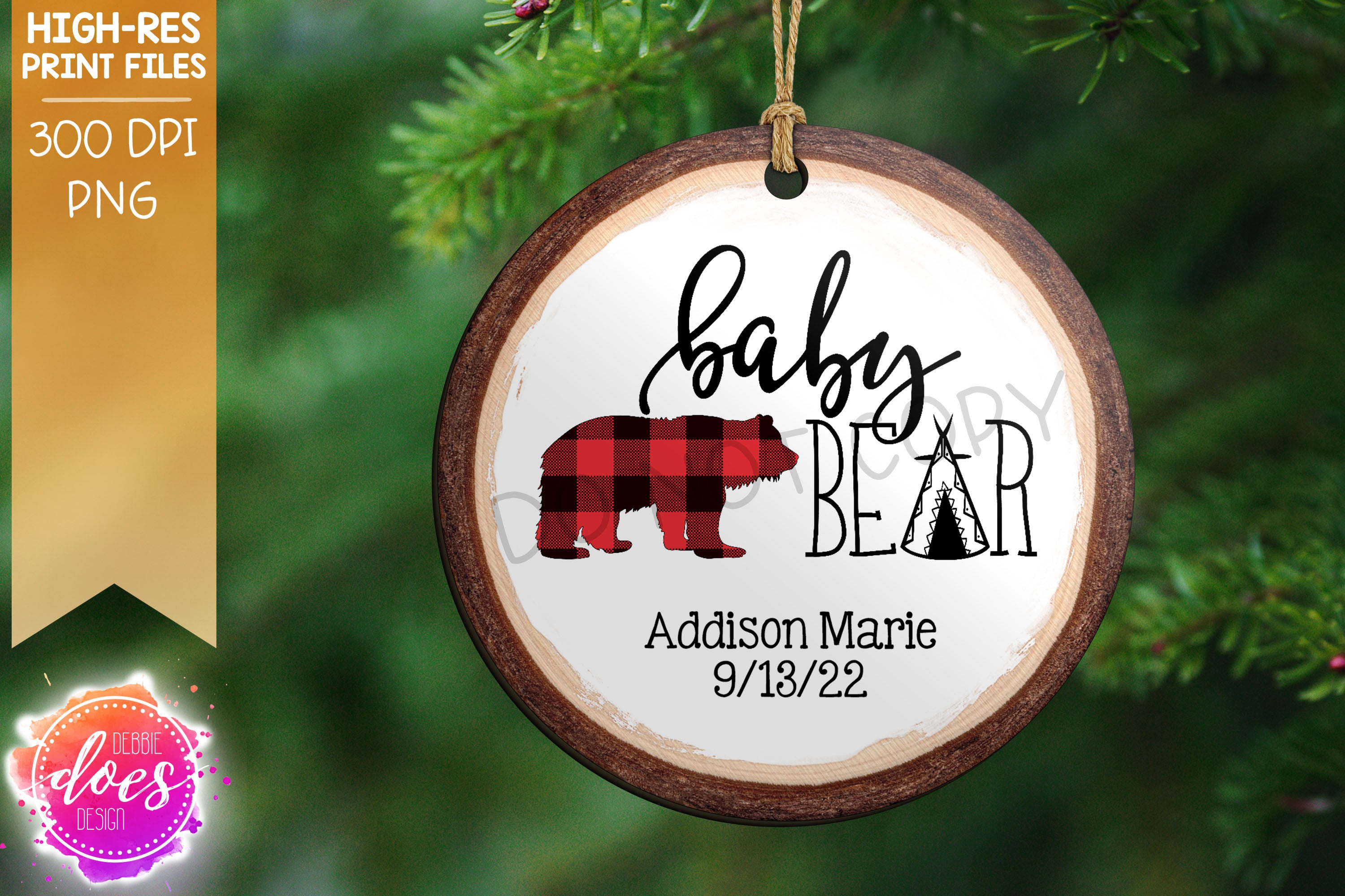 Mama Bear With Cub Personalized Dimensional Wood Slice Ornament