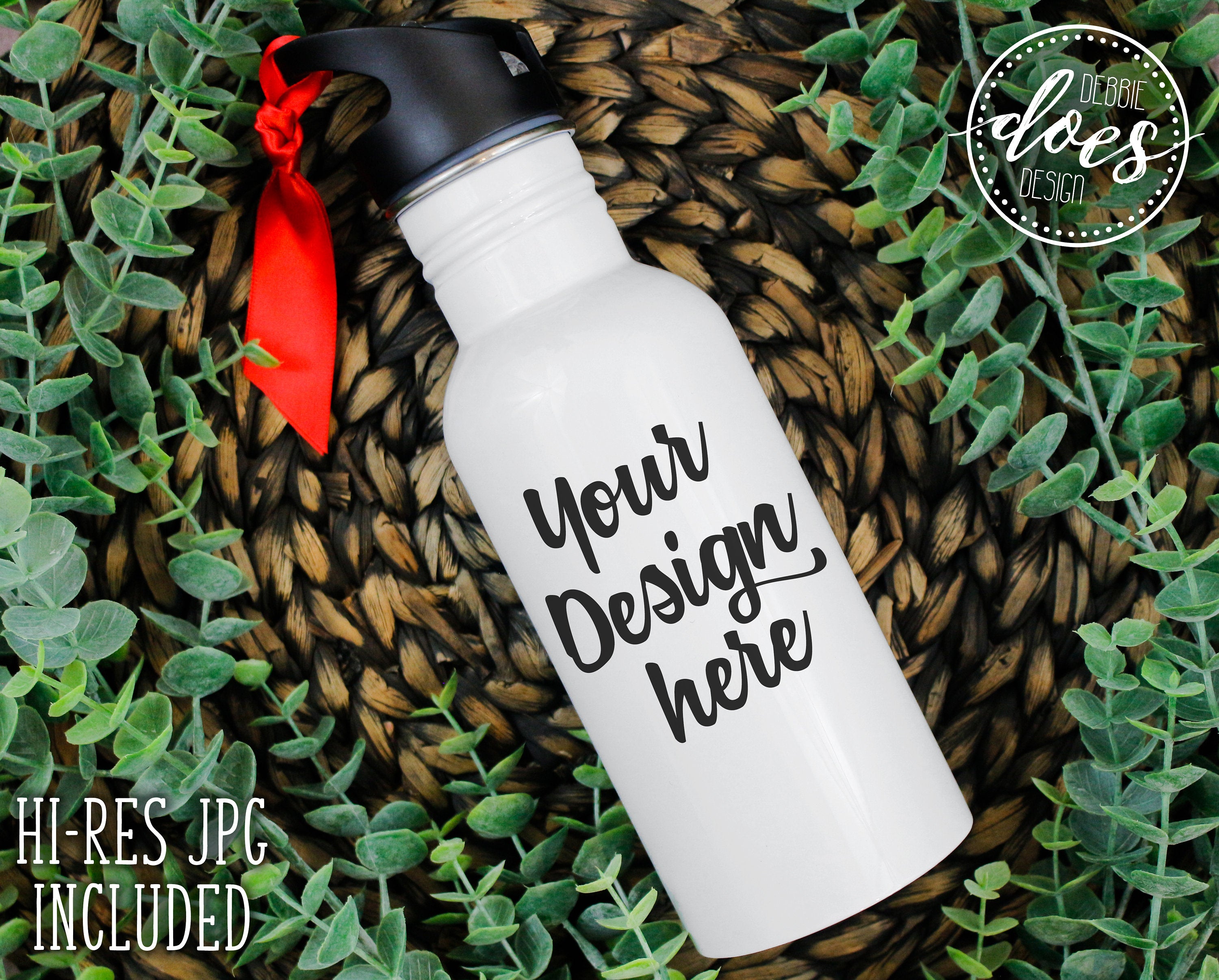 White Sublimation Water Bottle with Straw Mockup 2– Debbie Does Design