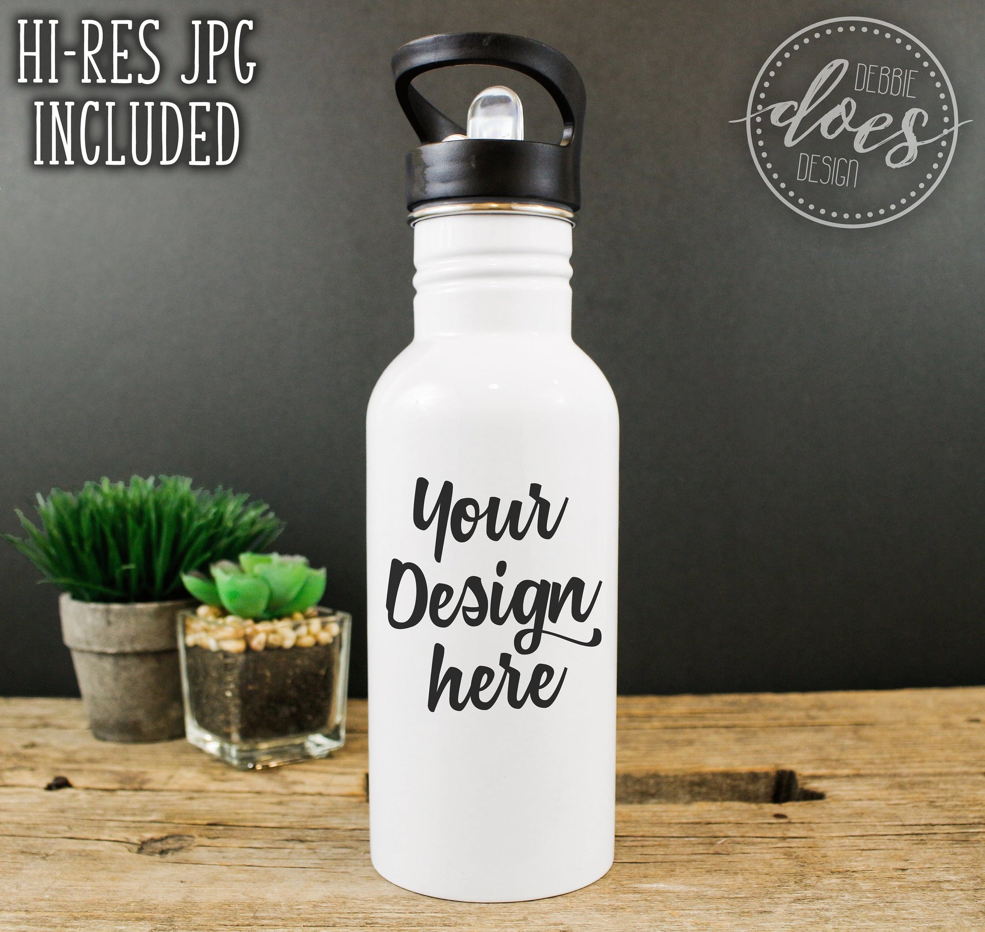 White Sublimation Water Bottle with Straw Mockup 18 – Debbie Does Design